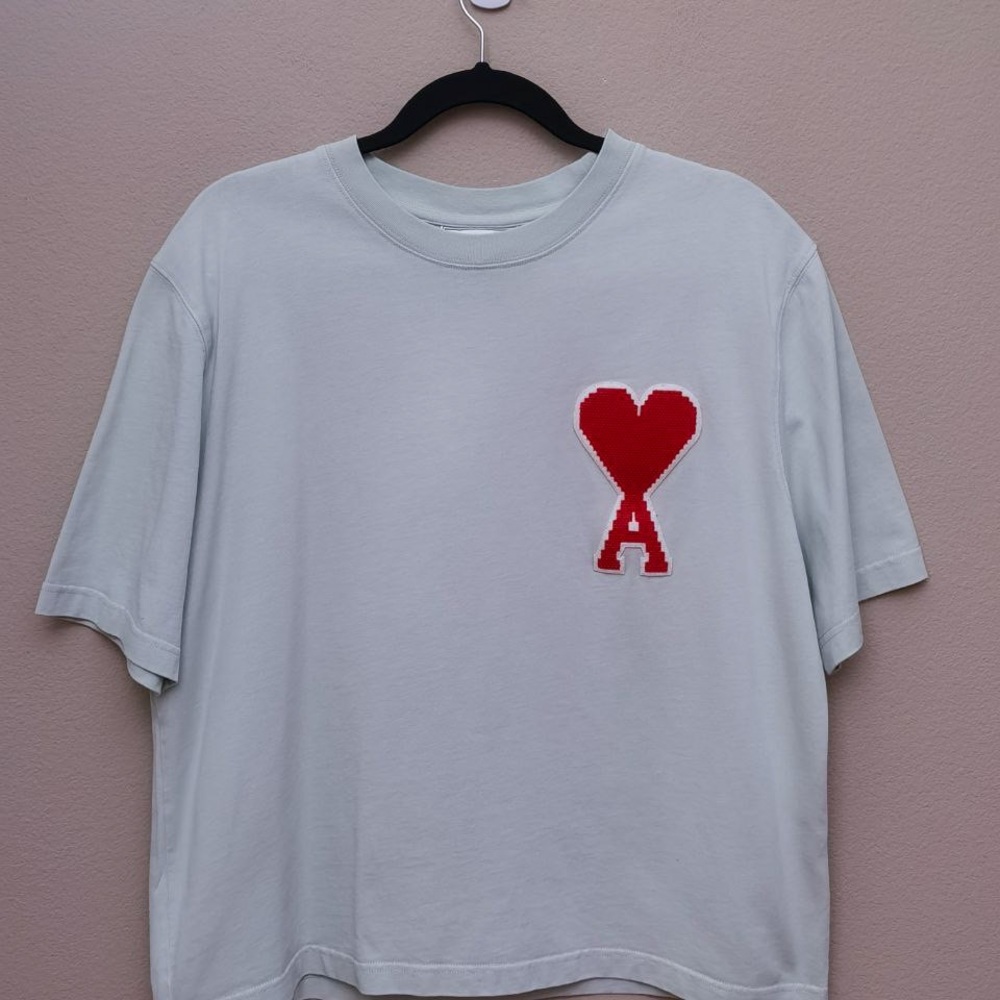 AMI PARIS Alexandre Light Green Red Heart Crewneck T-shirt Medium Unisex